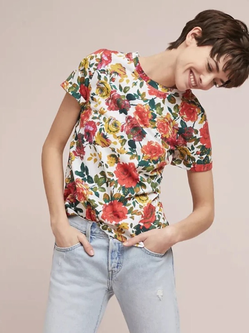 Meadow Rue by
Anthropologie Floral
Printemps Printed Shor Sleeve
Tee / Sz S